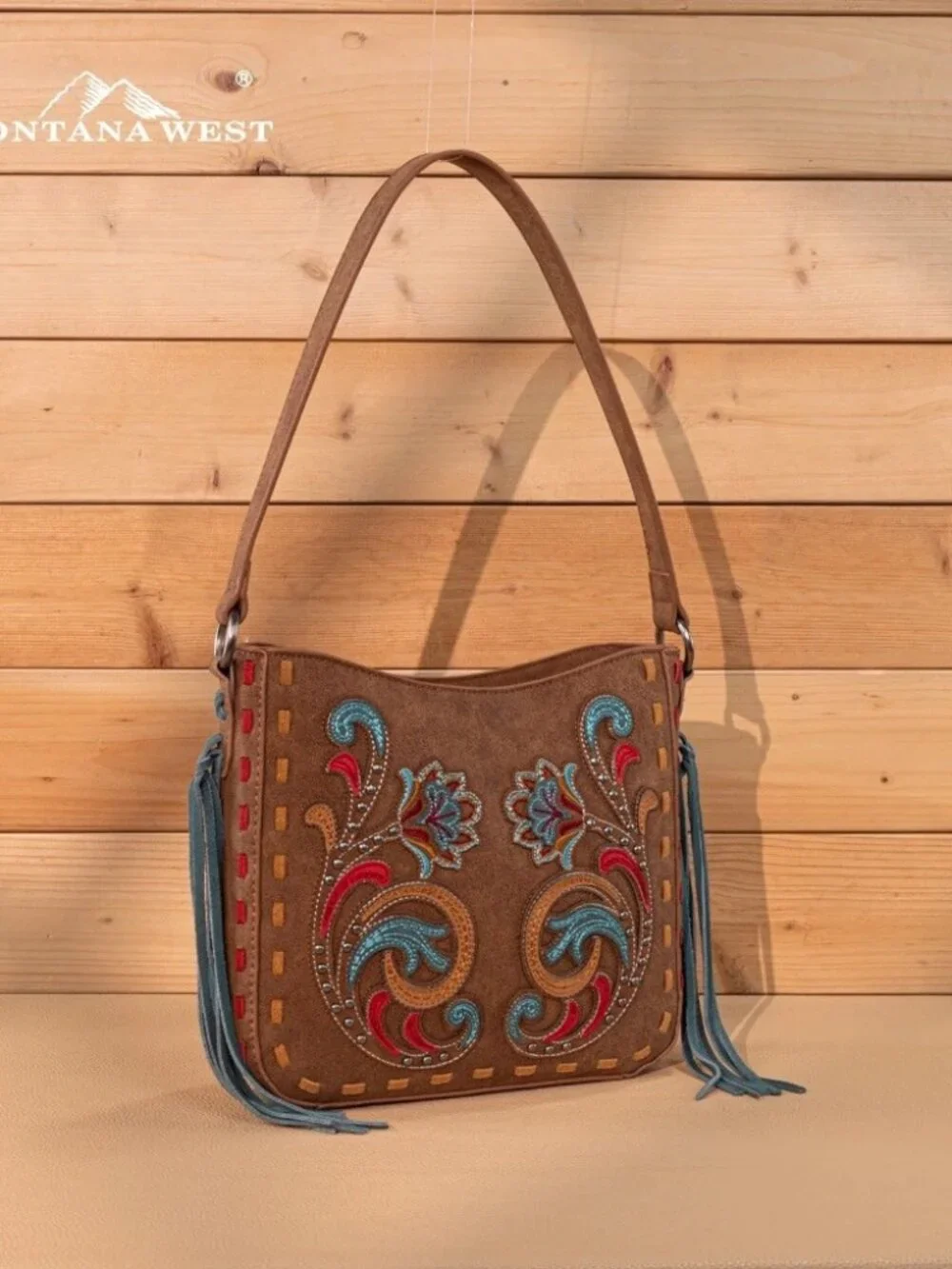 Montana West Brown Embroidered Hobo Bag Western Cowgirl Handbag